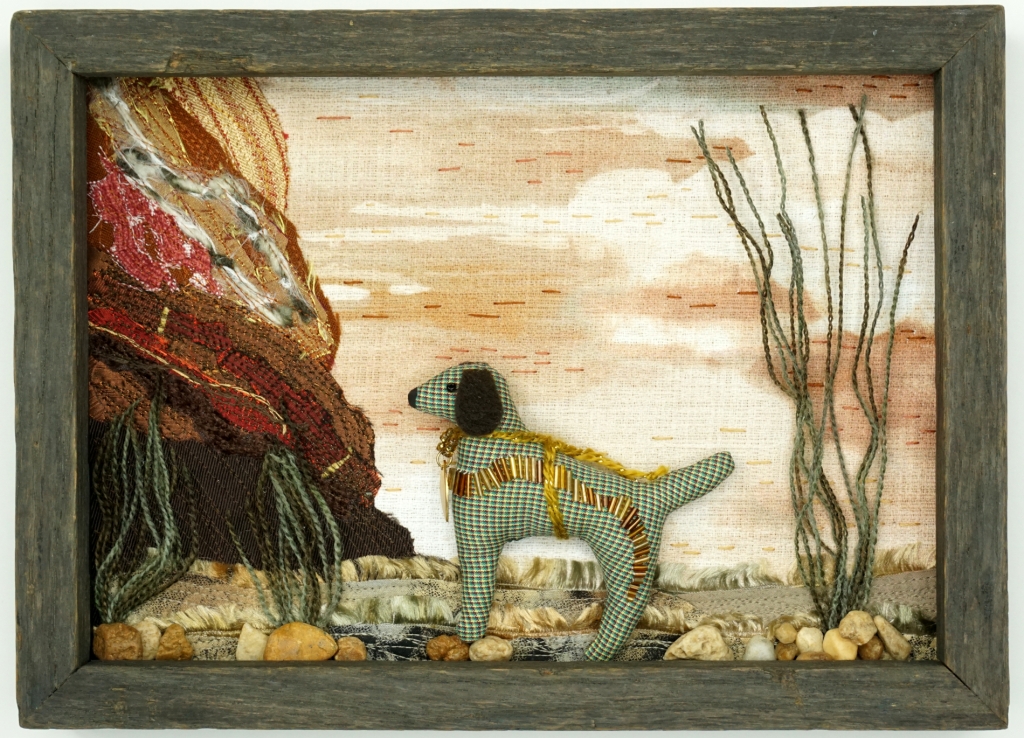 Beaded, embroidered landscape textile art